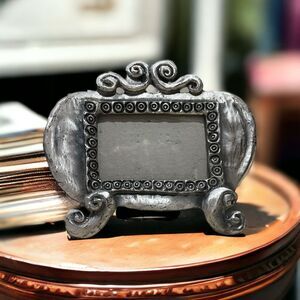 Vintage 3” x 2” Pewter Surrealist PUMPKIN Picture Frame Brushed Silver